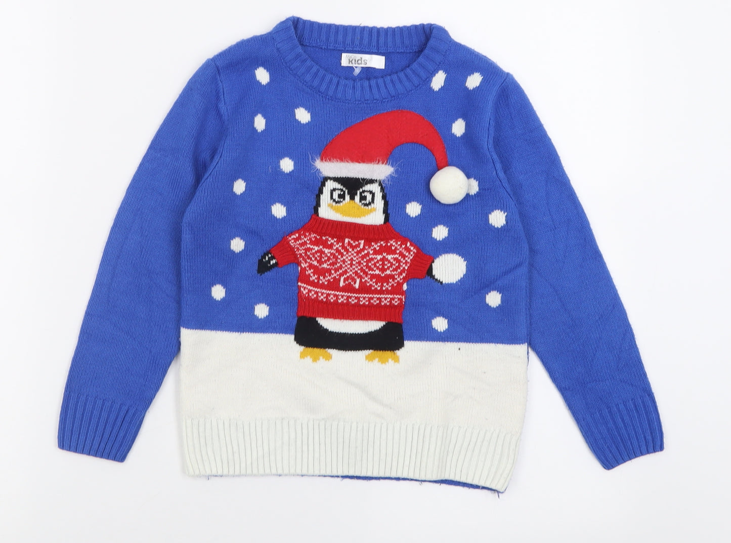 M&Co Boys Blue Crew Neck Geometric Acrylic Pullover Jumper Size 5-6 Years  Pullover - Christmas  Jumper