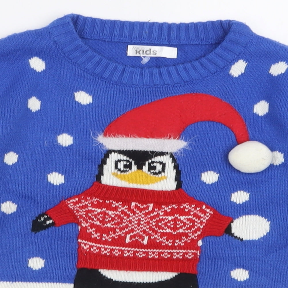 M&Co Boys Blue Crew Neck Geometric Acrylic Pullover Jumper Size 5-6 Years  Pullover - Christmas  Jumper