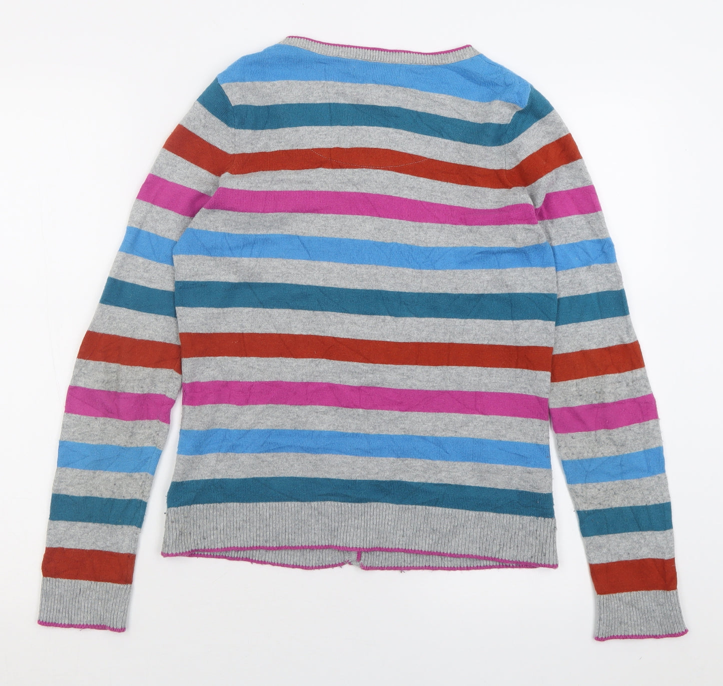 Per Una Womens Multicoloured Crew Neck Striped Cotton Cardigan Jumper Size 8