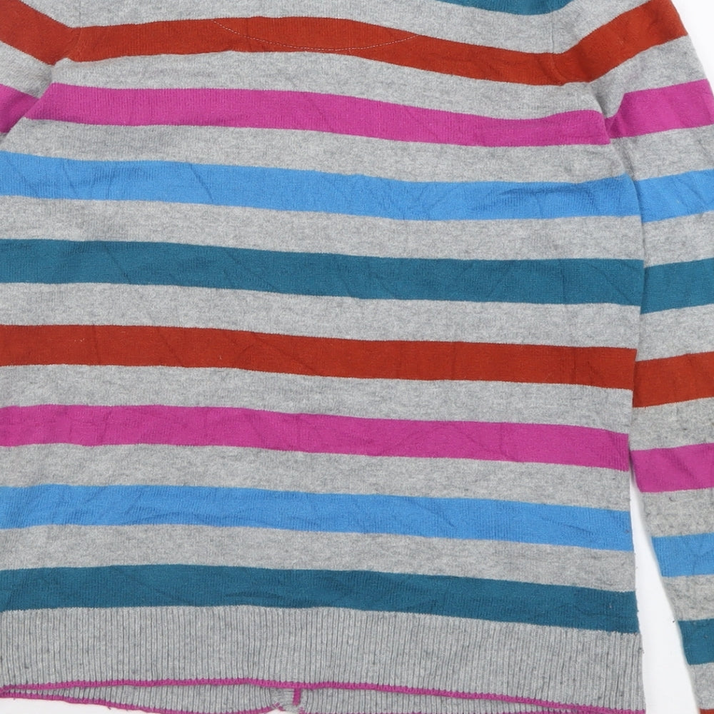 Per Una Womens Multicoloured Crew Neck Striped Cotton Cardigan Jumper Size 8