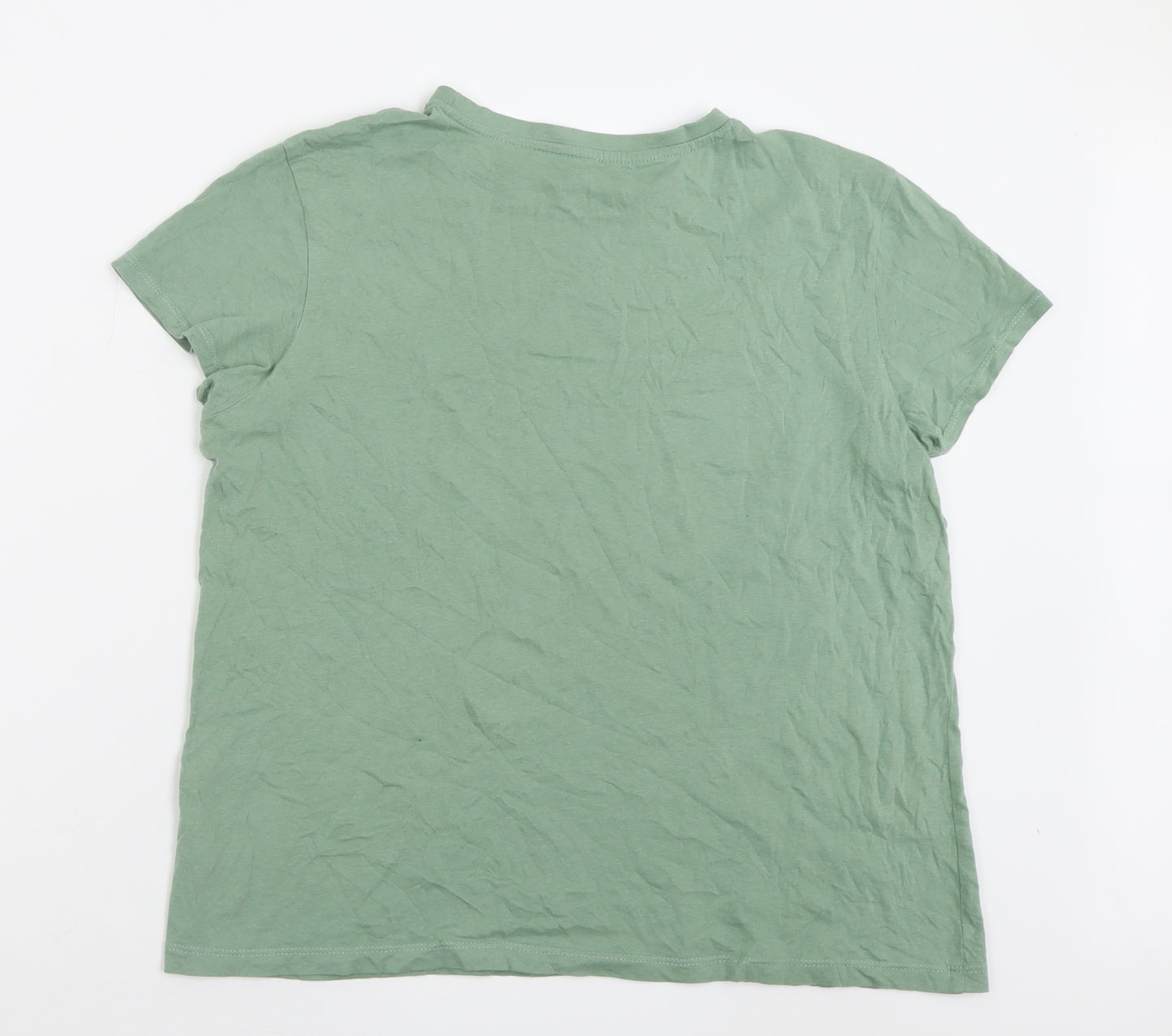 Primark Womens Green  Cotton Basic T-Shirt Size L Crew Neck - Live in the moment