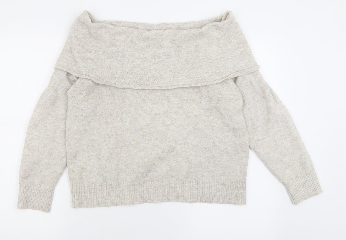 H&M Womens Beige Boat Neck  Acrylic Pullover Jumper Size L