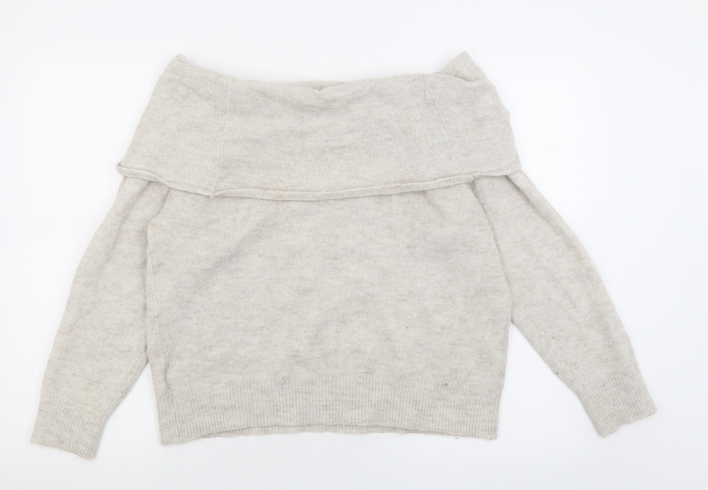 H&M Womens Beige Boat Neck  Acrylic Pullover Jumper Size L