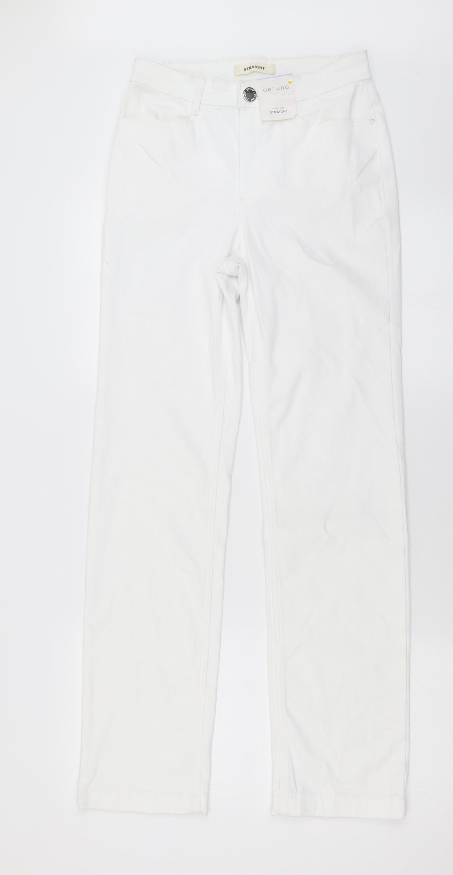 Per Una Womens White  Cotton Straight Jeans Size 8 L30 in Regular Button