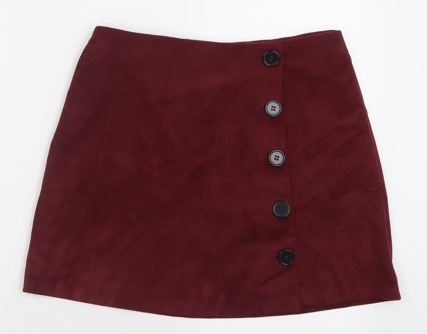 Primark Womens Red  Polyester A-Line Skirt Size 12   Button