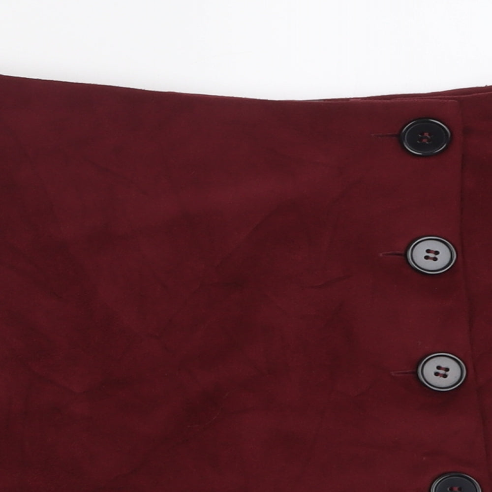 Primark Womens Red  Polyester A-Line Skirt Size 12   Button