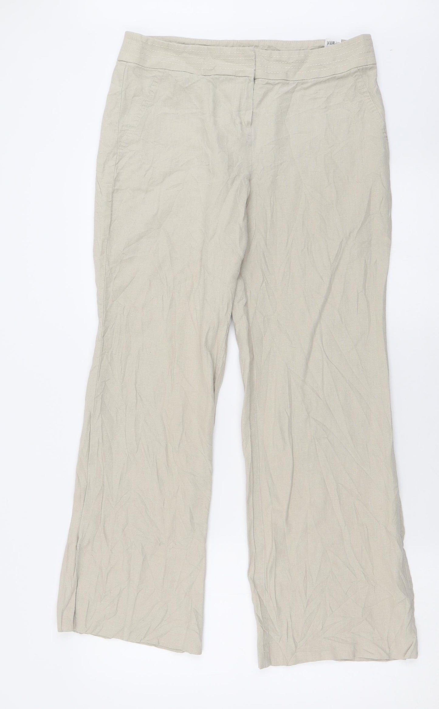 Marks and Spencer Womens Beige  Linen Trousers  Size 12 L30 in Regular Hook & Eye