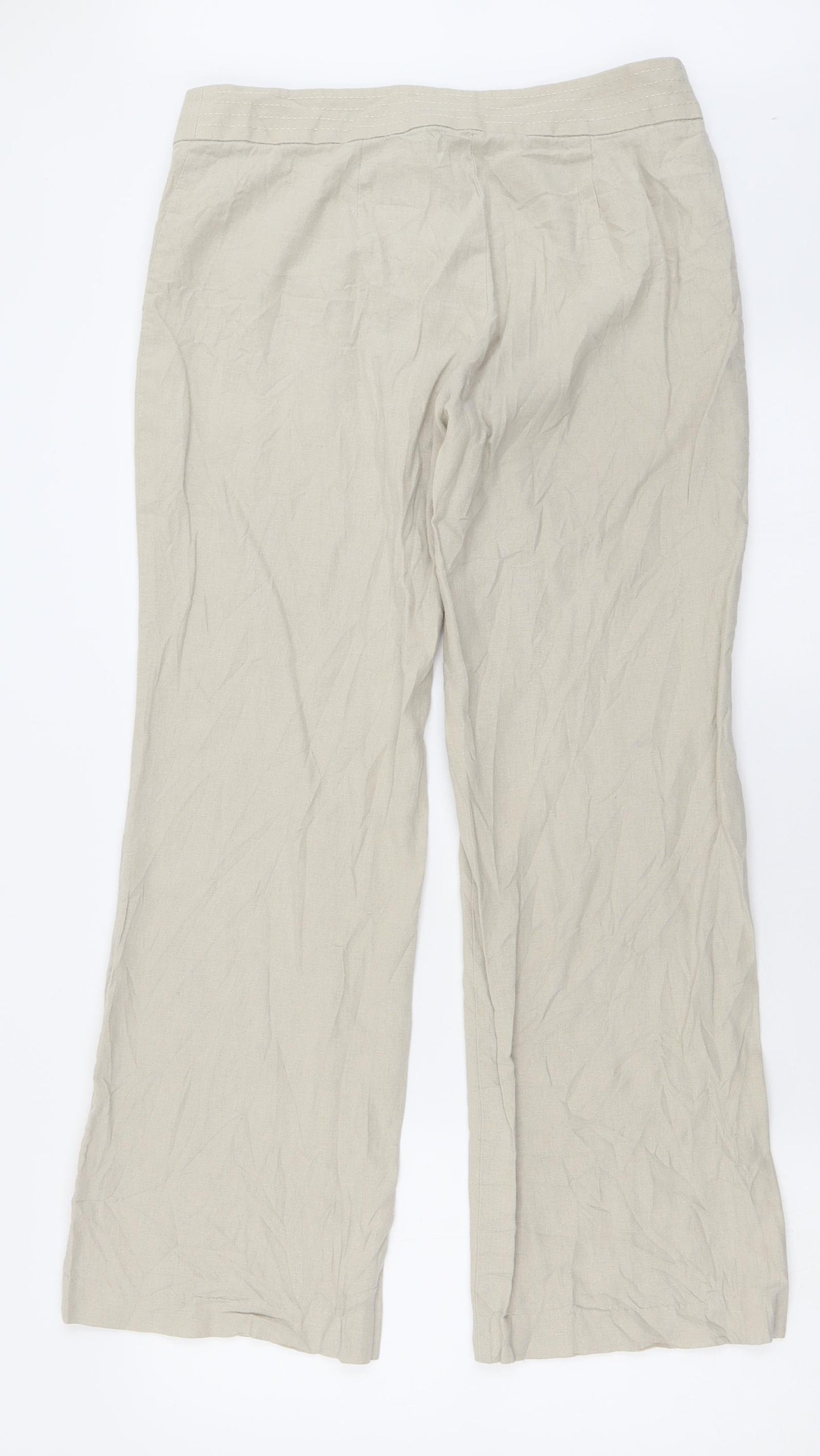 Marks and Spencer Womens Beige  Linen Trousers  Size 12 L30 in Regular Hook & Eye