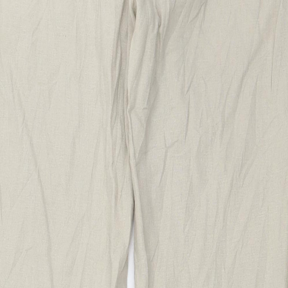 Marks and Spencer Womens Beige  Linen Trousers  Size 12 L30 in Regular Hook & Eye