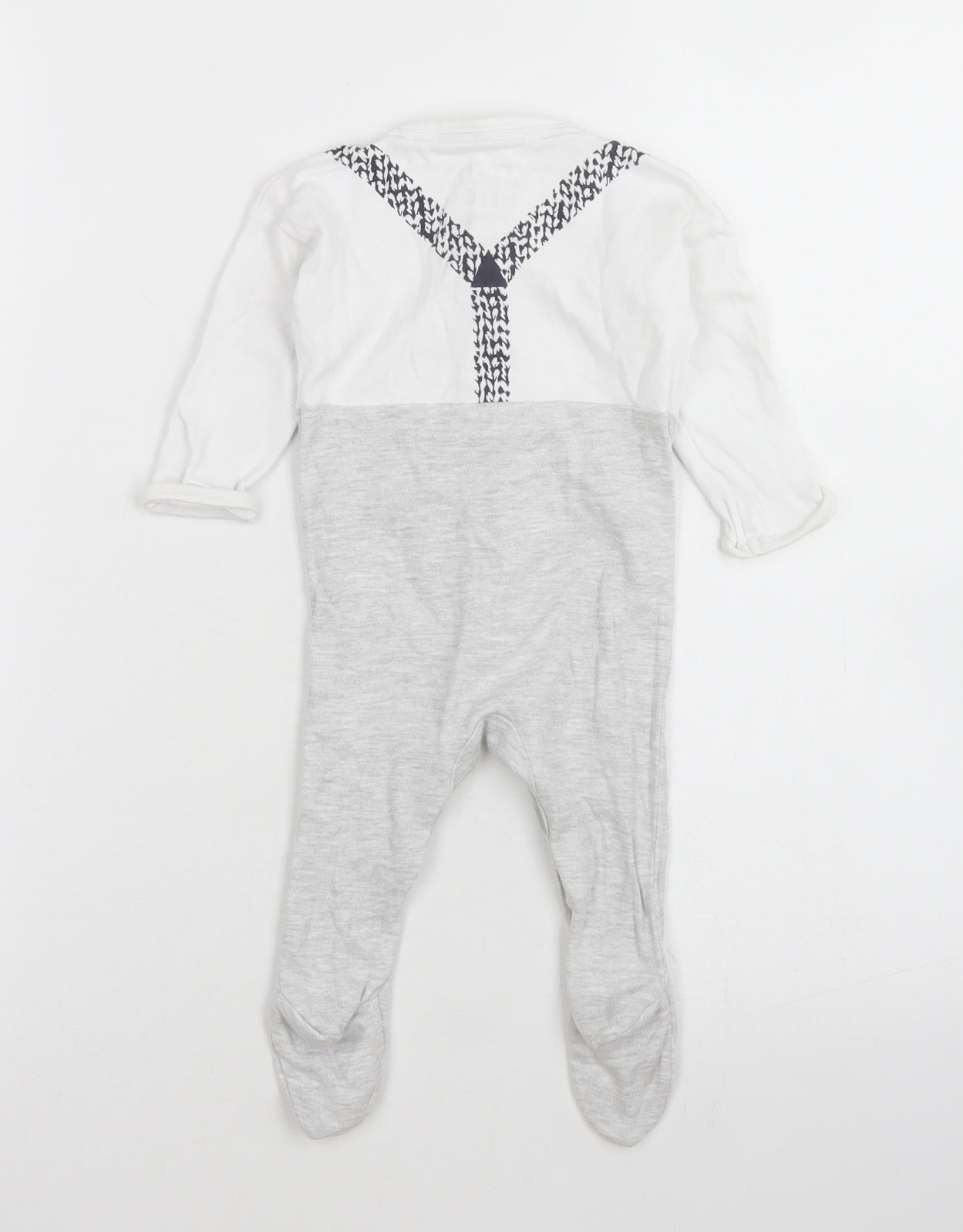 Fred & Flo Boys Grey Colourblock Cotton Babygrow One-Piece Size 0-3 Months  Snap