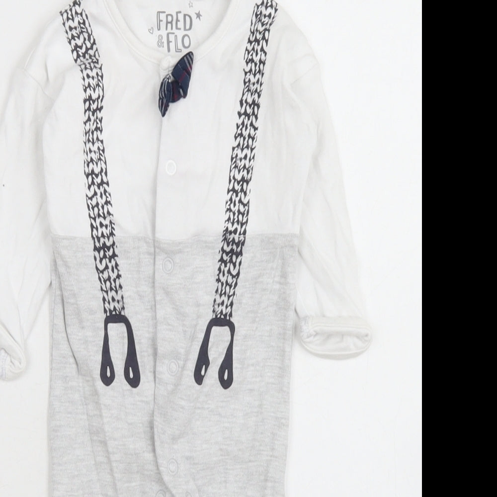 Fred & Flo Boys Grey Colourblock Cotton Babygrow One-Piece Size 0-3 Months  Snap