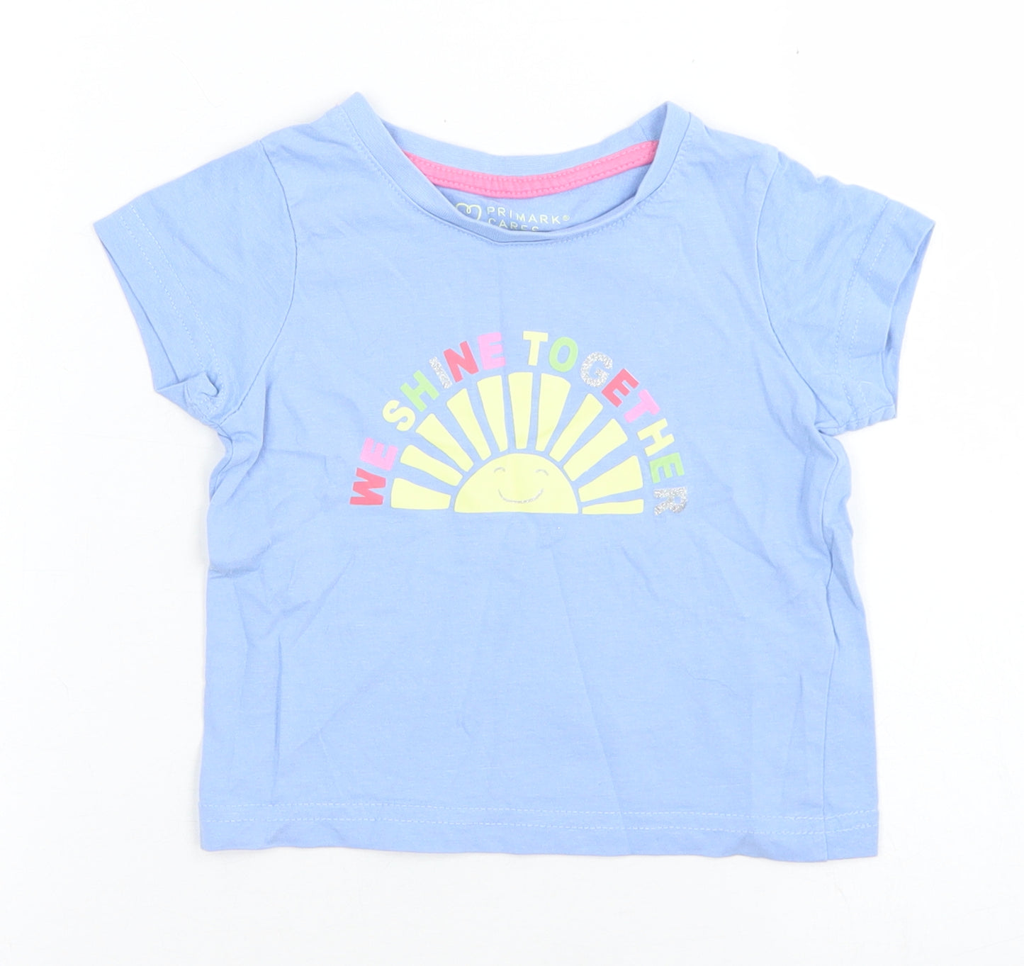 Primark Girls Blue  Cotton Basic T-Shirt Size 18-24 Months Crew Neck  - Sun Shine