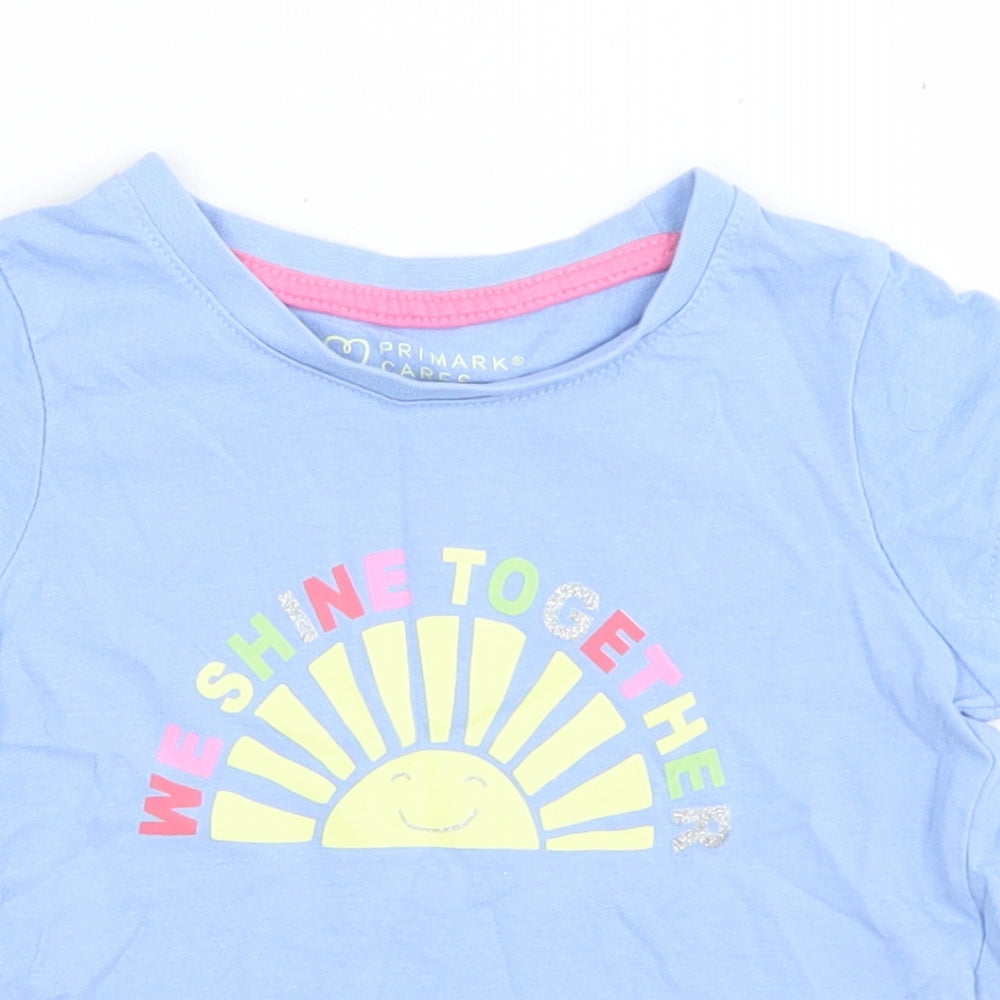 Primark Girls Blue  Cotton Basic T-Shirt Size 18-24 Months Crew Neck  - Sun Shine