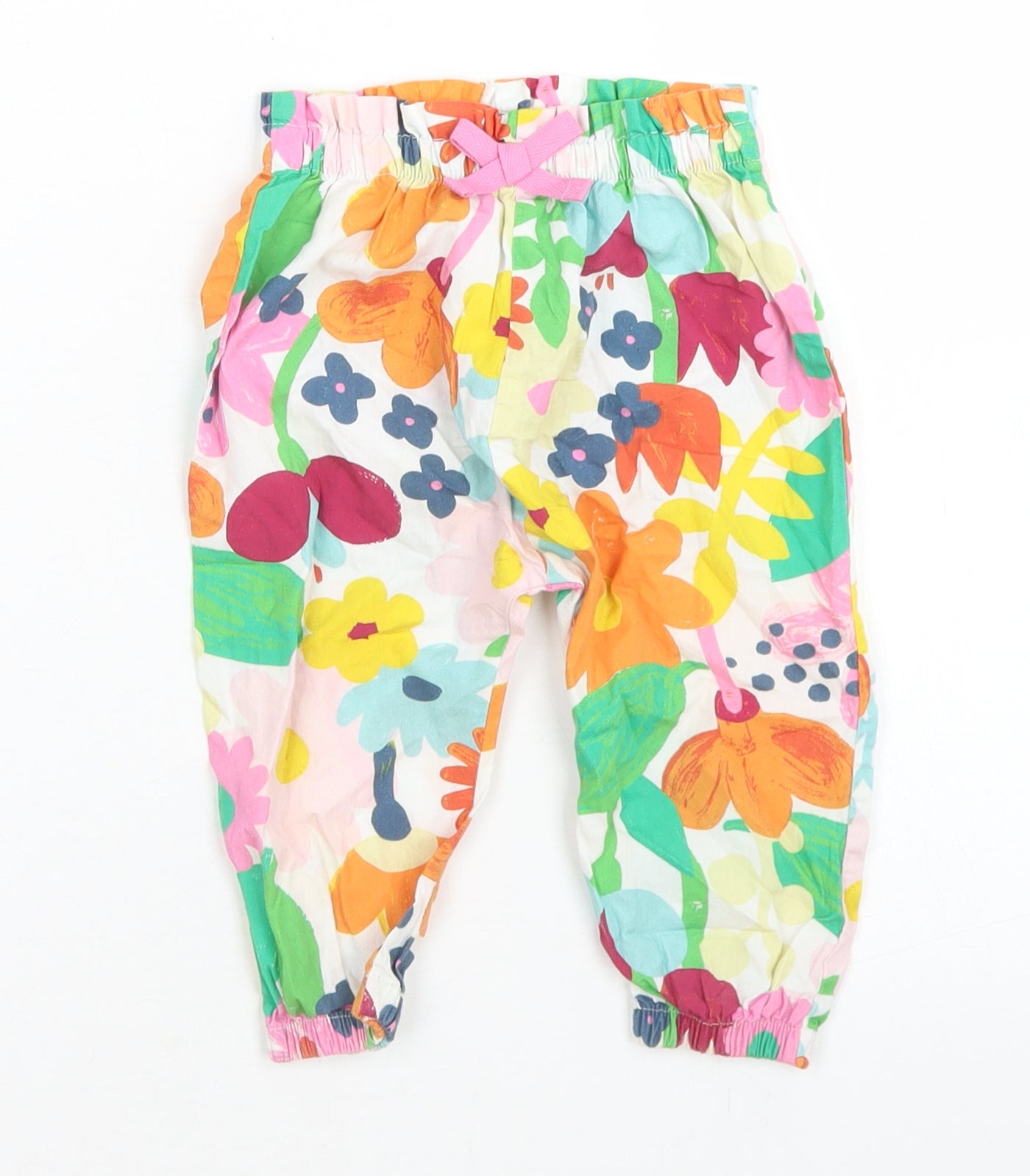 NEXT Girls White Floral Cotton Jogger Trousers Size 9-12 Months
