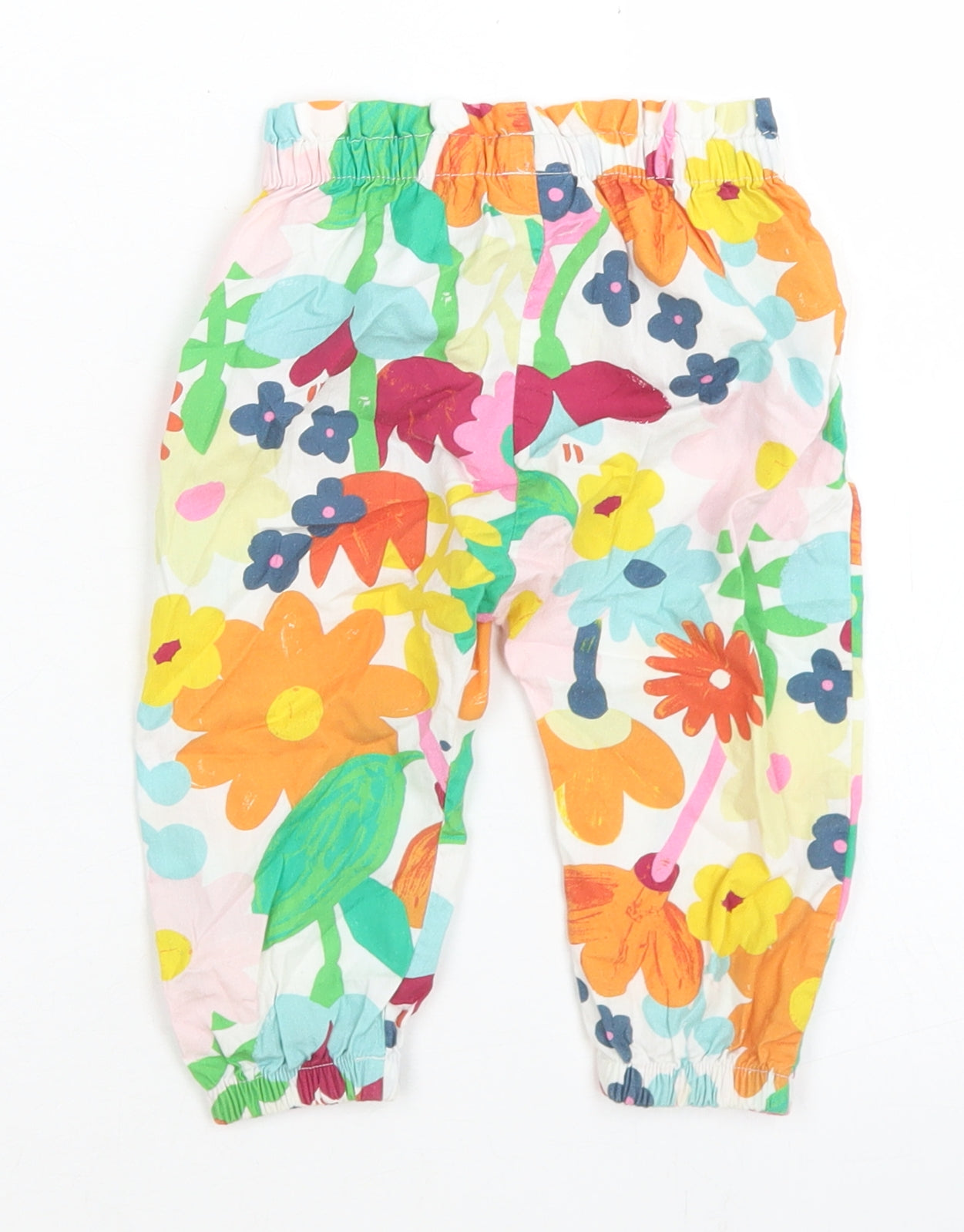 NEXT Girls White Floral Cotton Jogger Trousers Size 9-12 Months