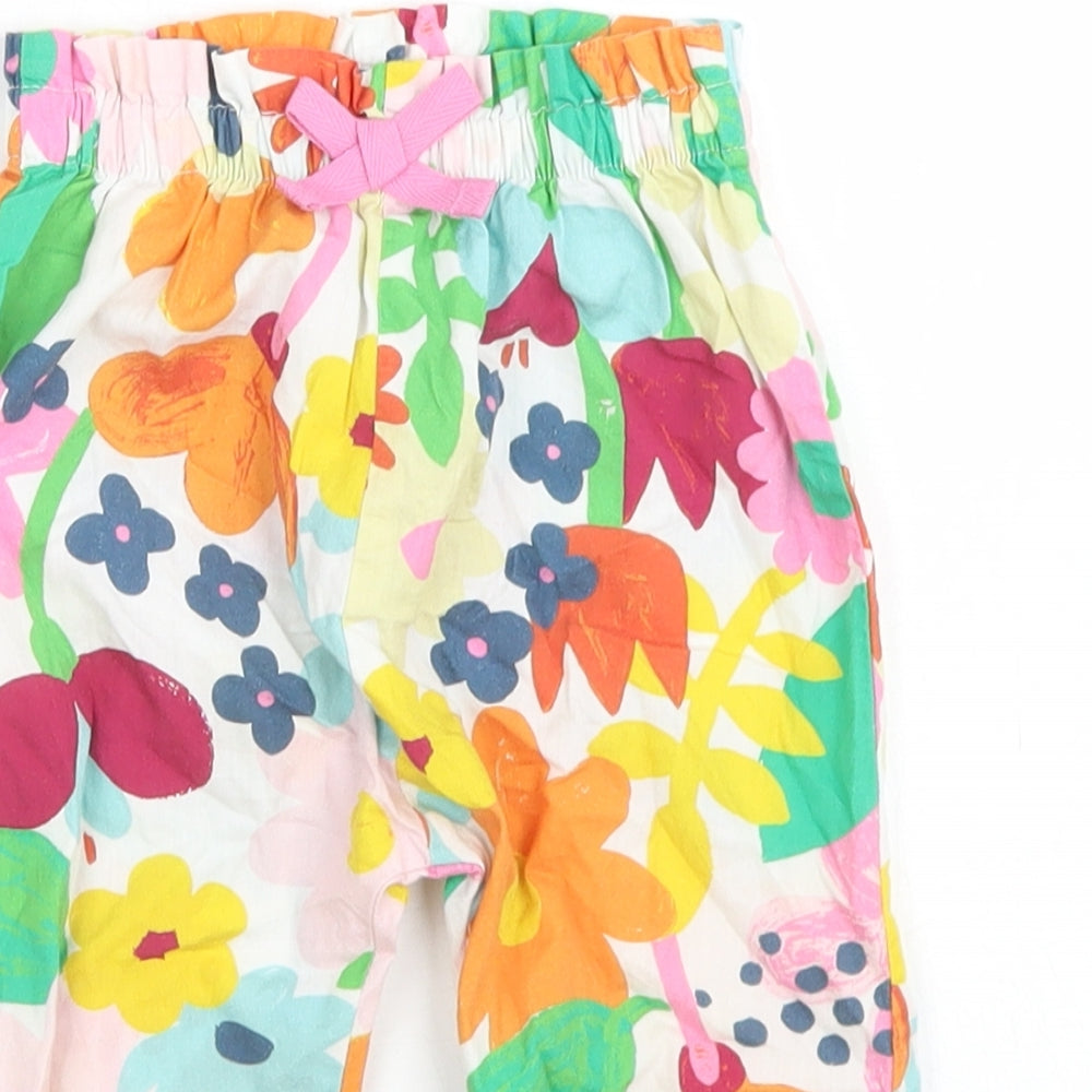NEXT Girls White Floral Cotton Jogger Trousers Size 9-12 Months