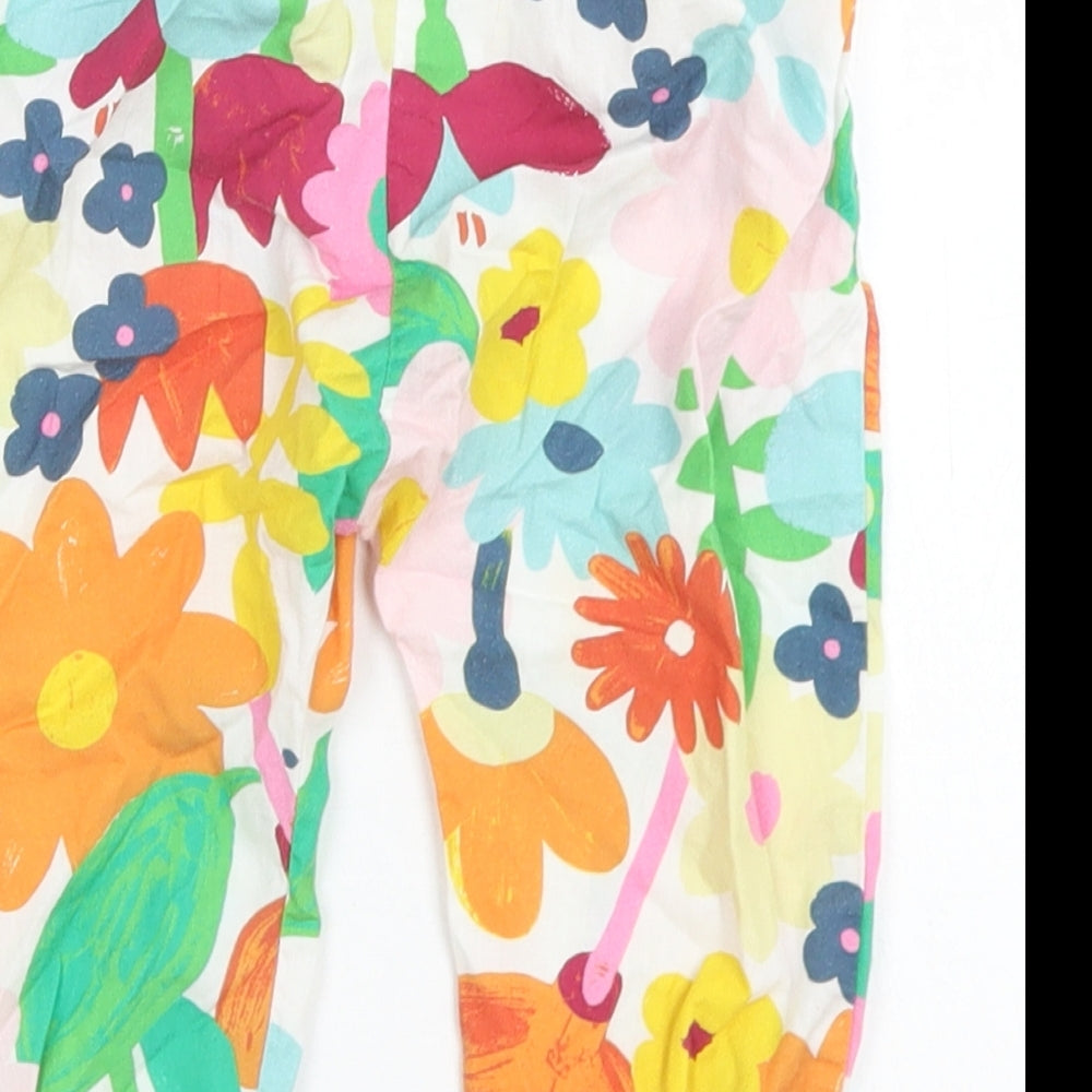 NEXT Girls White Floral Cotton Jogger Trousers Size 9-12 Months