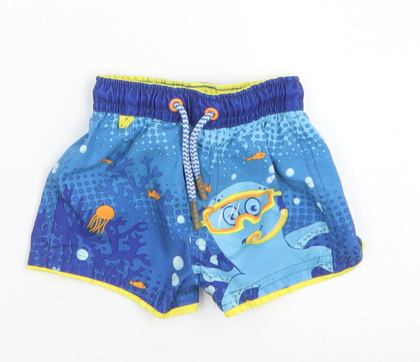 F&F Boys Blue  Polyester Cropped Trousers Size 6-9 Months  Drawstring - Ocean Print Board shorts