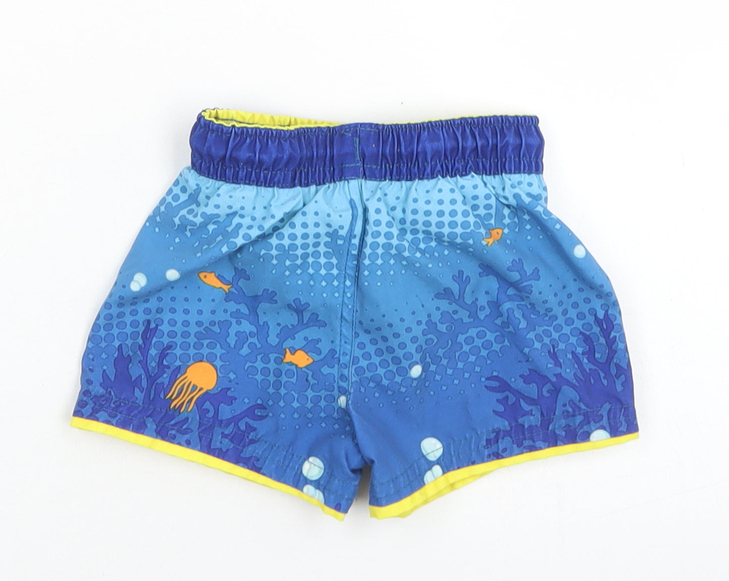 F&F Boys Blue  Polyester Cropped Trousers Size 6-9 Months  Drawstring - Ocean Print Board shorts
