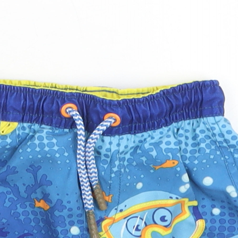 F&F Boys Blue  Polyester Cropped Trousers Size 6-9 Months  Drawstring - Ocean Print Board shorts