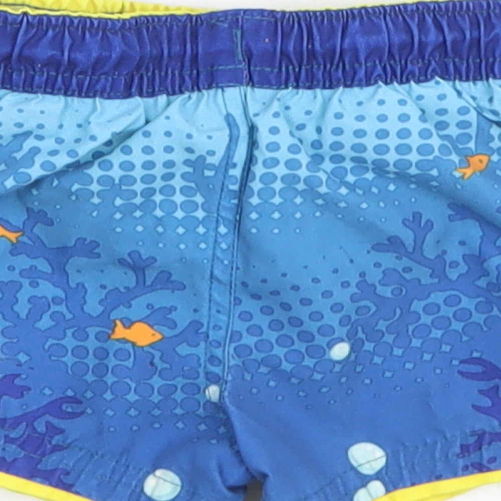 F&F Boys Blue  Polyester Cropped Trousers Size 6-9 Months  Drawstring - Ocean Print Board shorts