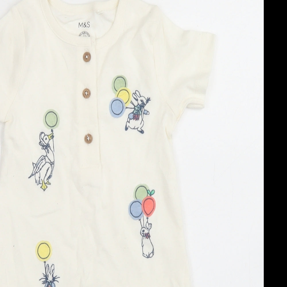 Marks and Spencer Baby Ivory  Cotton Romper One-Piece Size 3-6 Months  Snap - Peter Rabbit