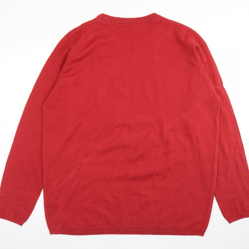 Livergy Mens Red Crew Neck  Acrylic Pullover Jumper Size XL   - Snowman Christmas