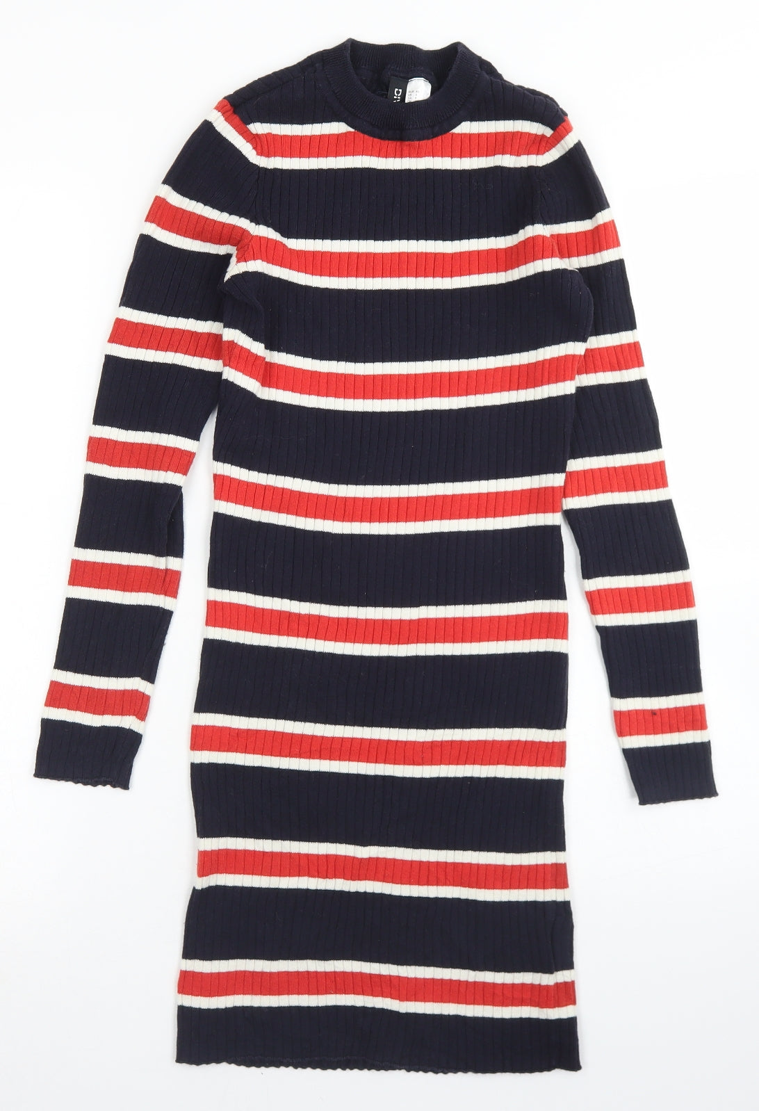 Divided Womens Blue Striped Cotton Bodycon  Size 12  Crew Neck