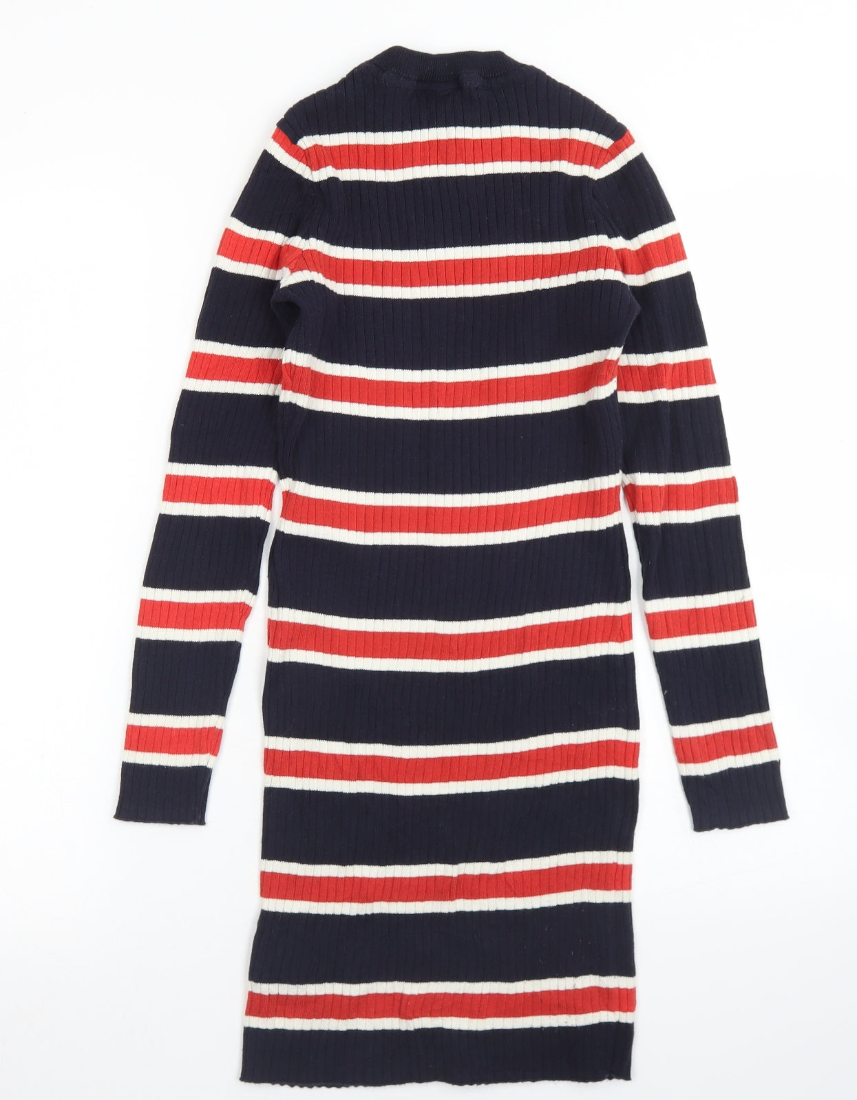 Divided Womens Blue Striped Cotton Bodycon  Size 12  Crew Neck