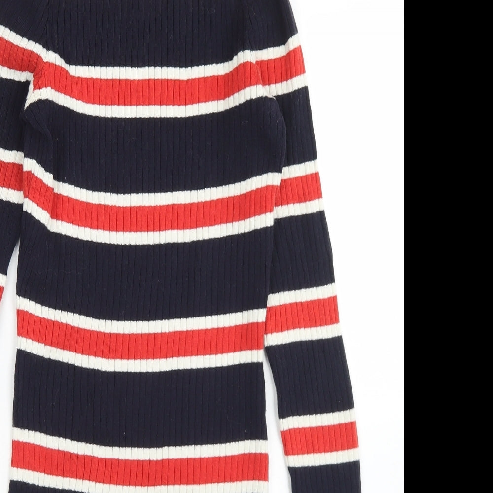 Divided Womens Blue Striped Cotton Bodycon  Size 12  Crew Neck