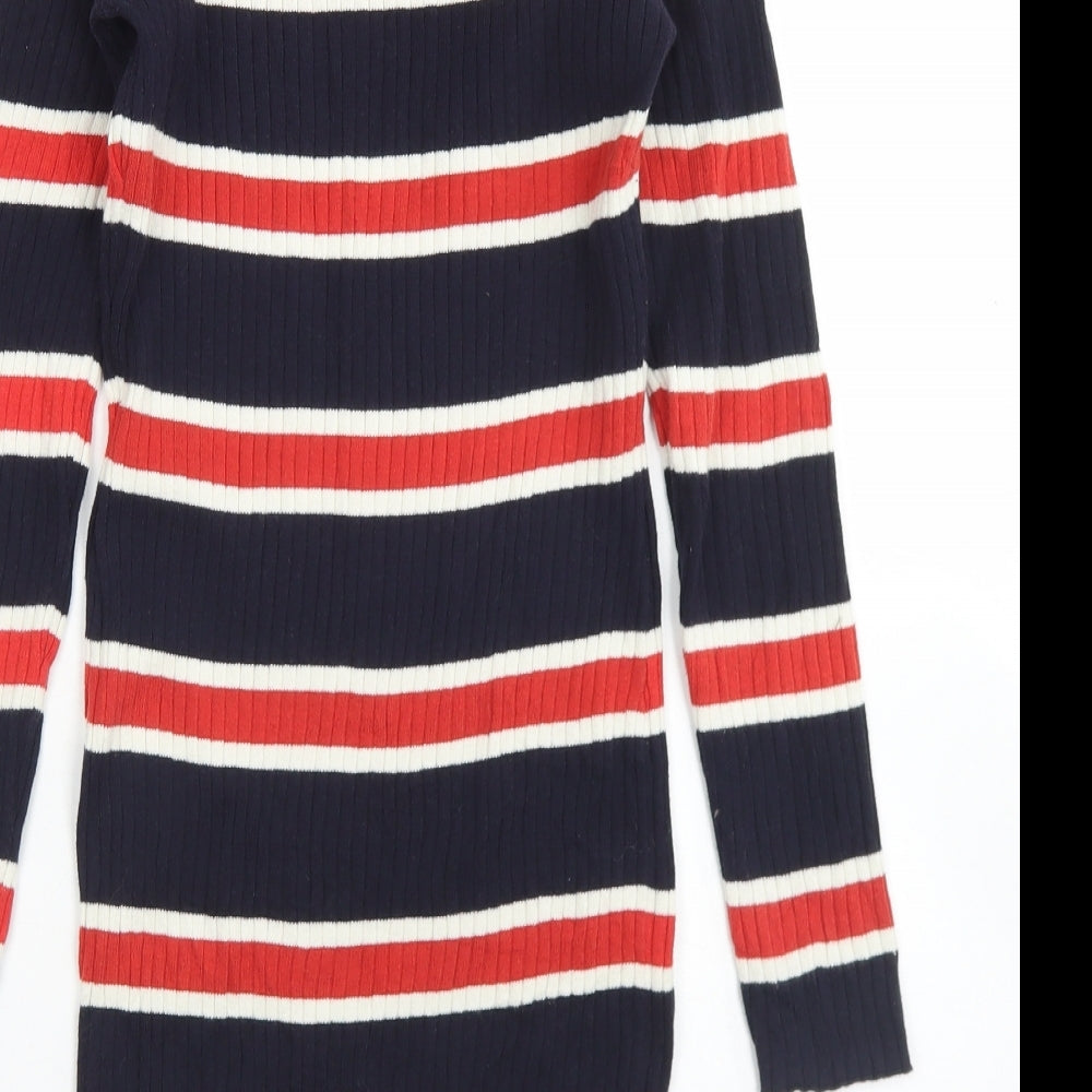 Divided Womens Blue Striped Cotton Bodycon  Size 12  Crew Neck