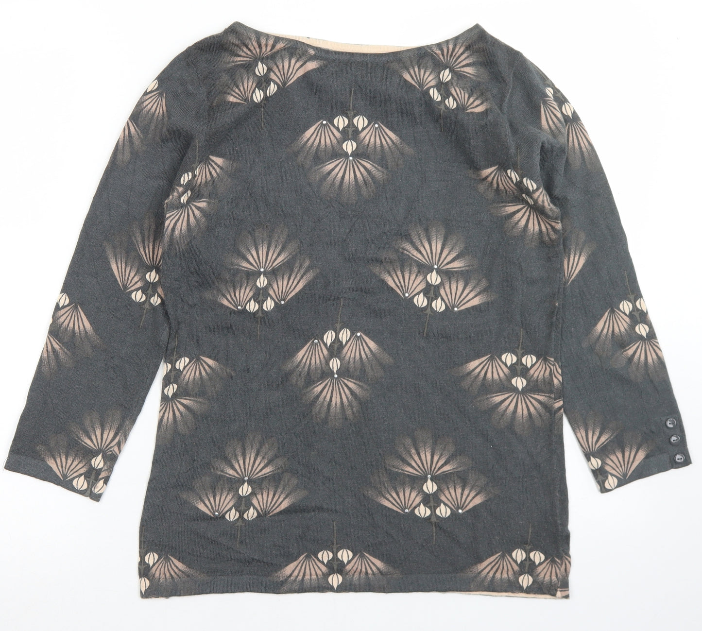 NEXT Womens Grey Floral Acrylic Basic T-Shirt Size 10 Boat Neck