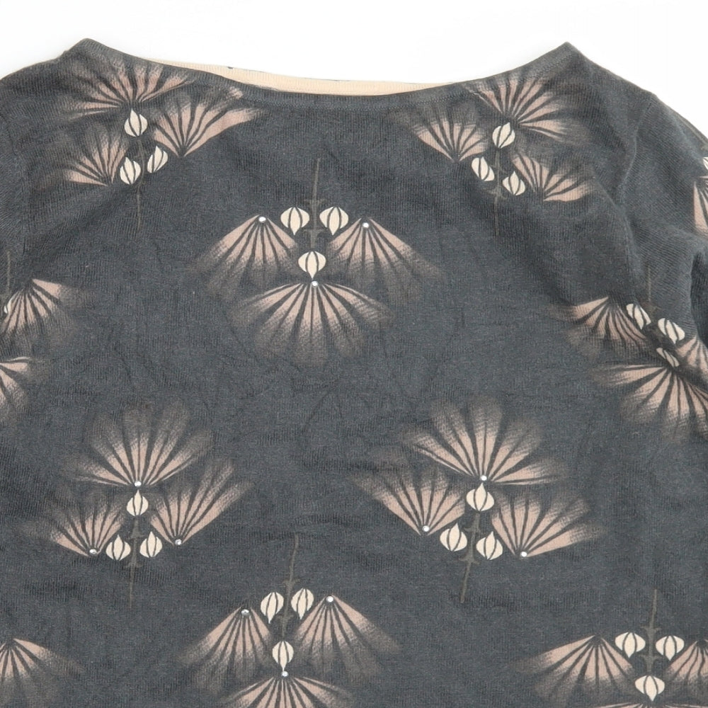 NEXT Womens Grey Floral Acrylic Basic T-Shirt Size 10 Boat Neck