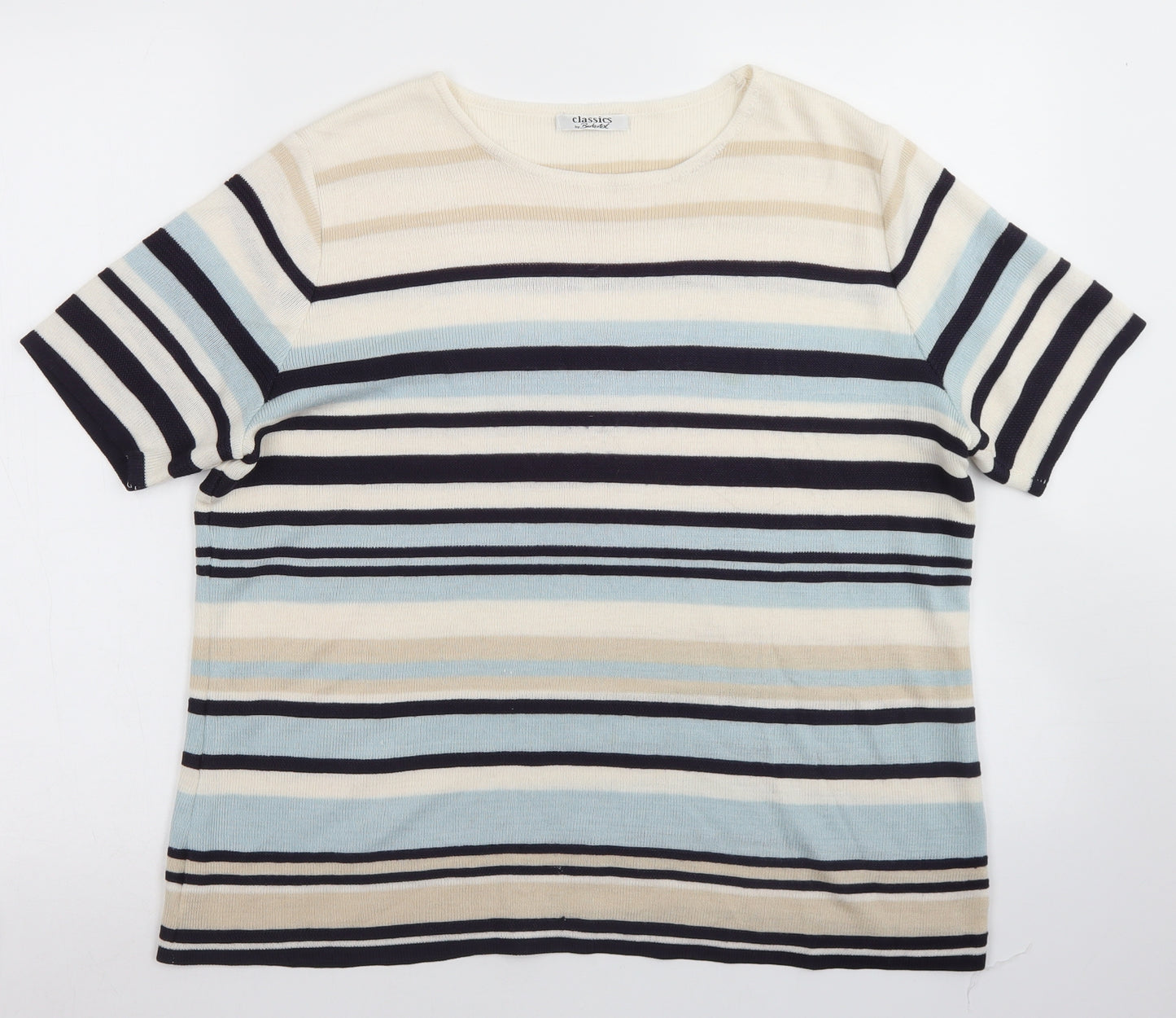 Berkertex Womens Multicoloured Striped Acrylic Basic T-Shirt Size 18 Roll Neck