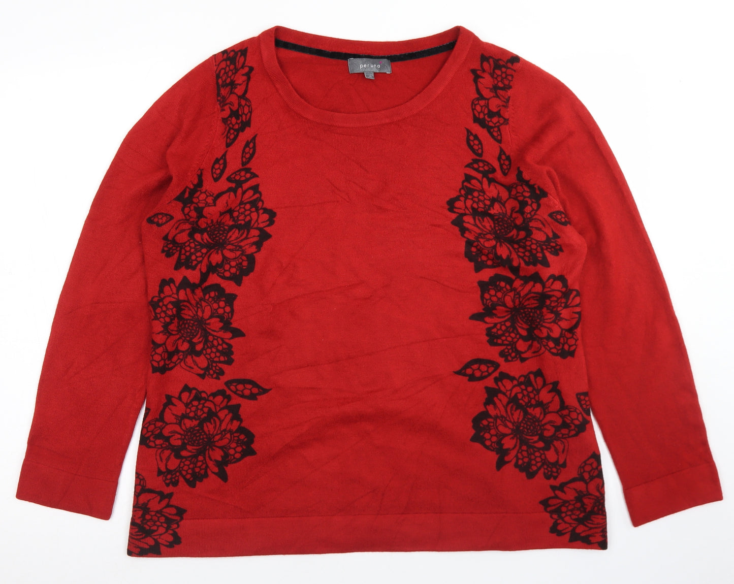 Marks and Spencer Womens Red Round Neck Floral Acrylic Pullover Jumper Size 22