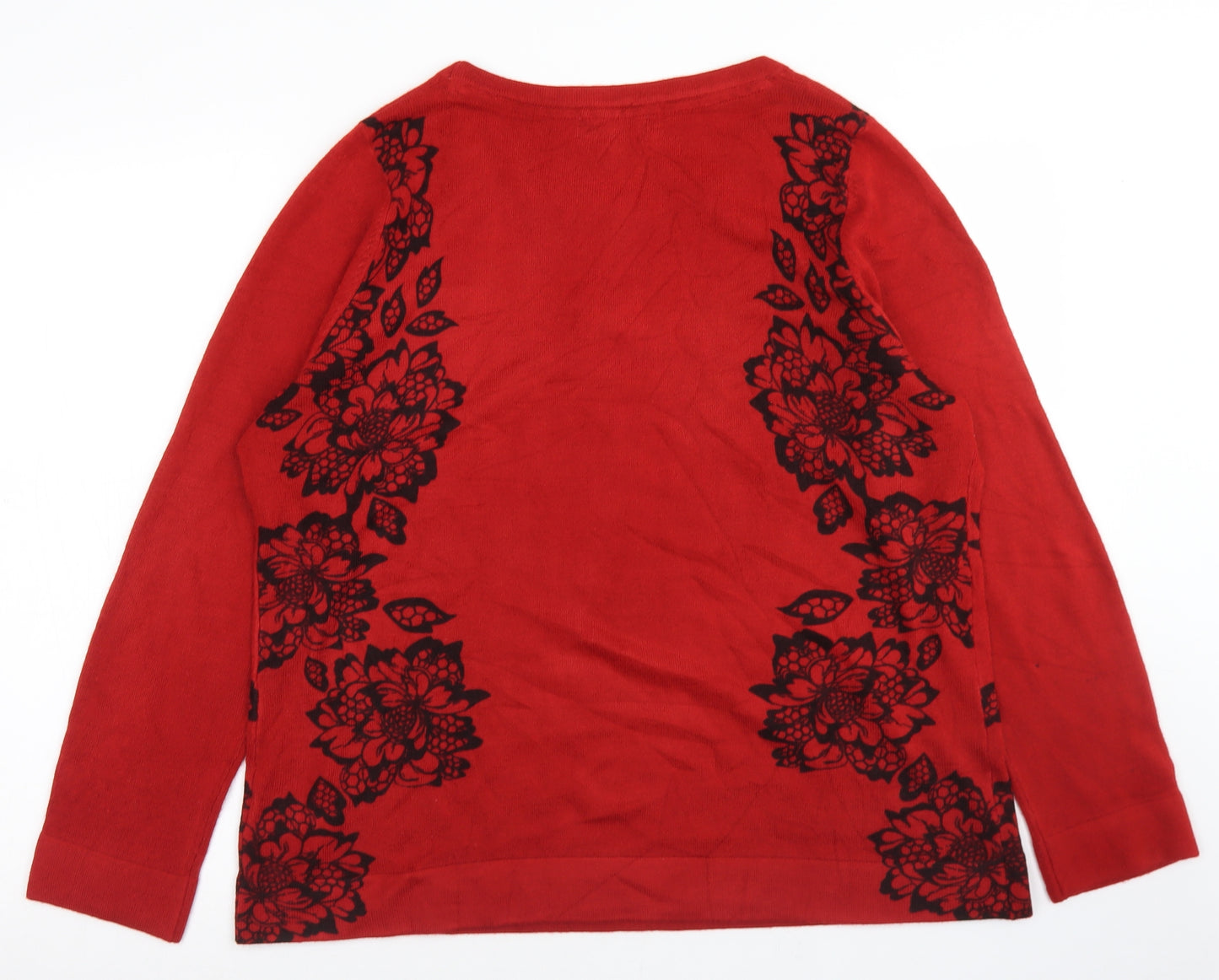 Marks and Spencer Womens Red Round Neck Floral Acrylic Pullover Jumper Size 22