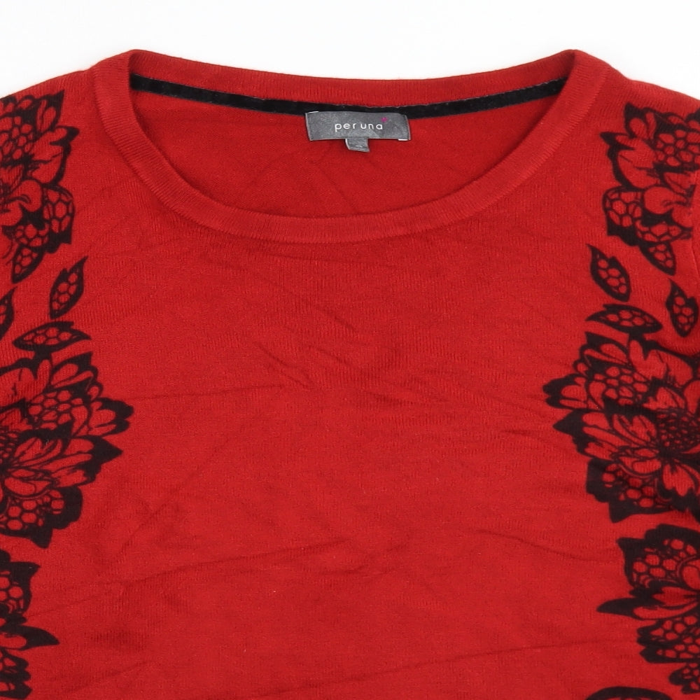Marks and Spencer Womens Red Round Neck Floral Acrylic Pullover Jumper Size 22