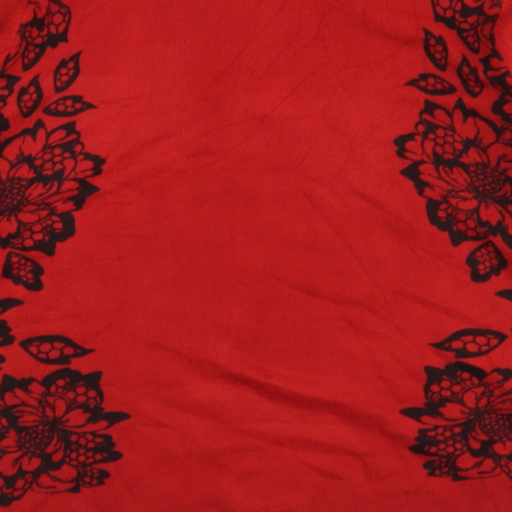 Marks and Spencer Womens Red Round Neck Floral Acrylic Pullover Jumper Size 22