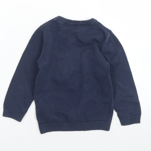 Marks and Spencer Girls Blue Crew Neck  Cotton Pullover Jumper Size 3-4 Years   - Rainbow Dinosaur