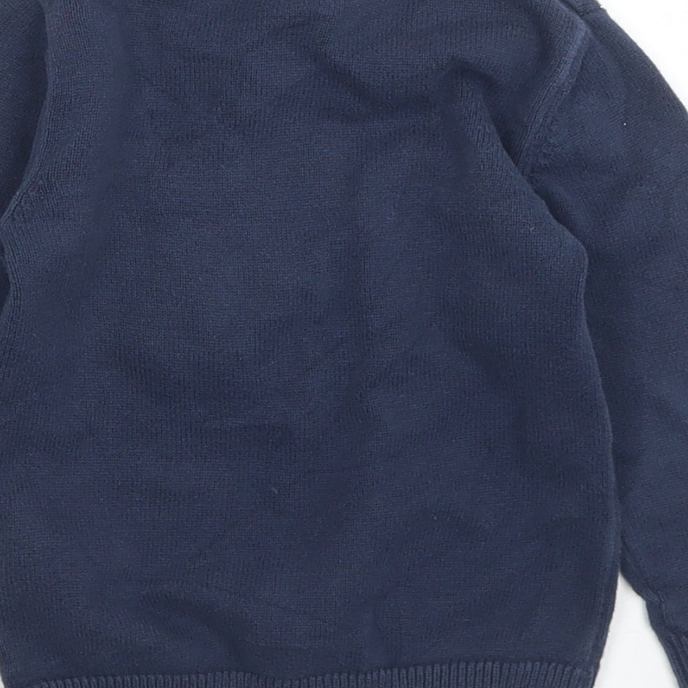 Marks and Spencer Girls Blue Crew Neck  Cotton Pullover Jumper Size 3-4 Years   - Rainbow Dinosaur
