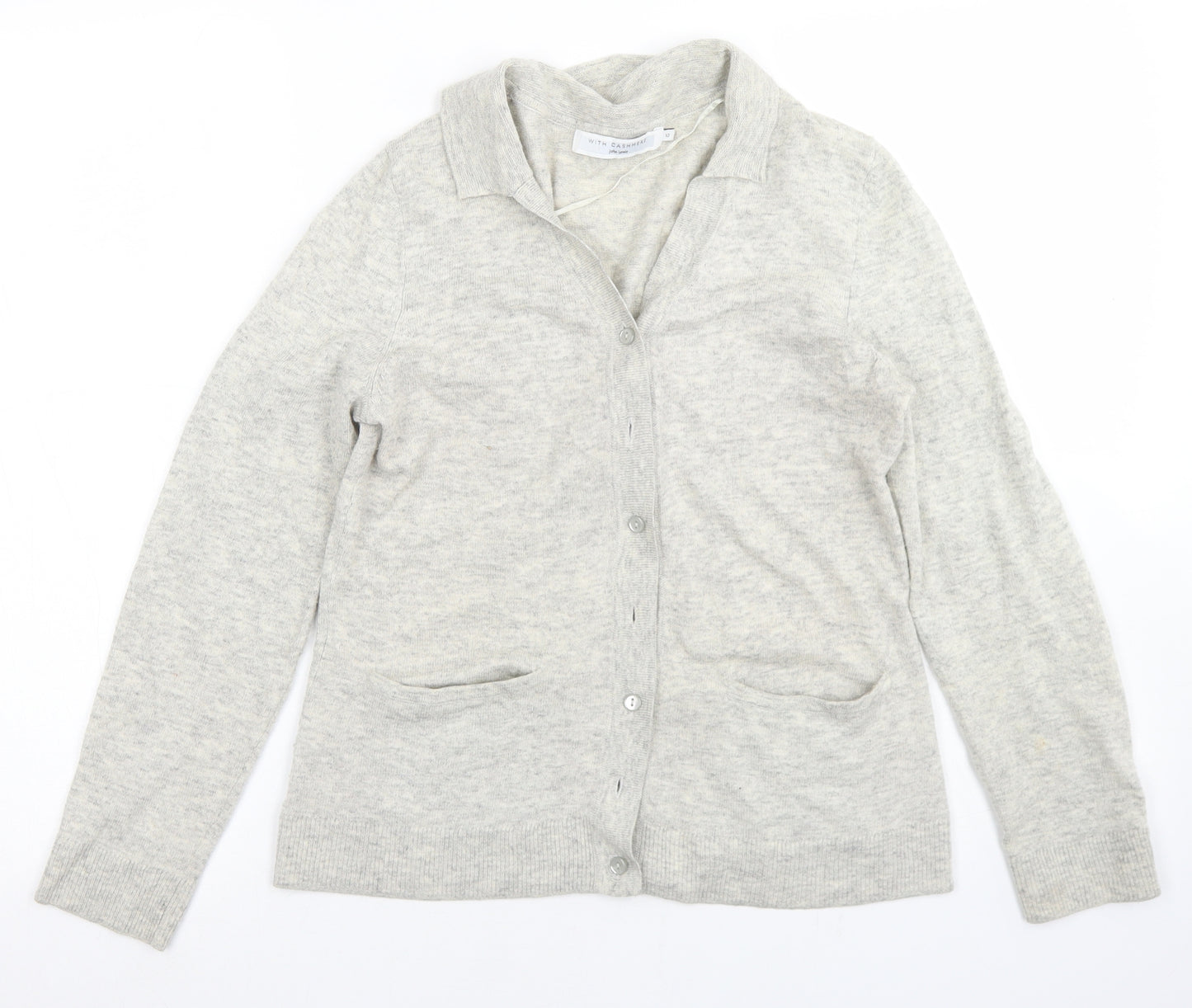 John Lewis Womens Grey Collared  Nylon Cardigan Jumper Size 10