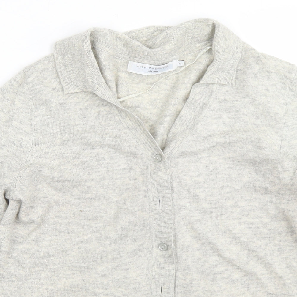 John Lewis Womens Grey Collared  Nylon Cardigan Jumper Size 10