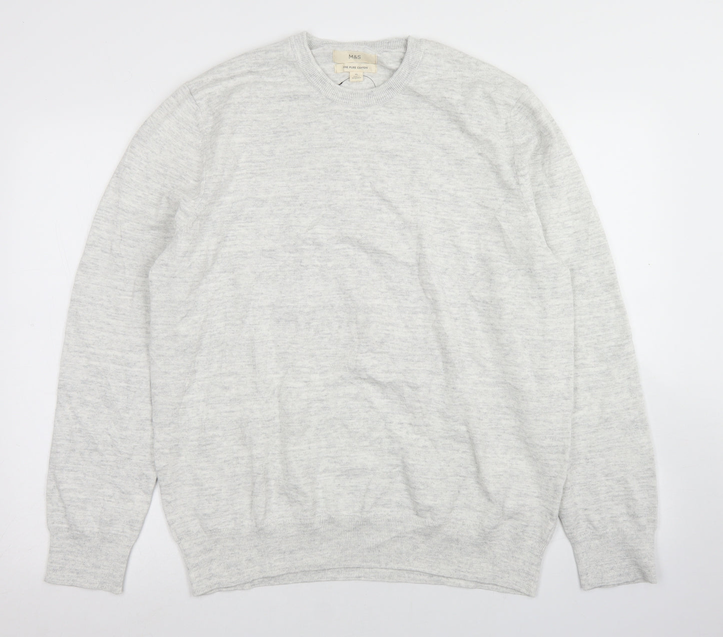 Marks and Spencer Mens Grey Crew Neck  Cotton Pullover Jumper Size XL
