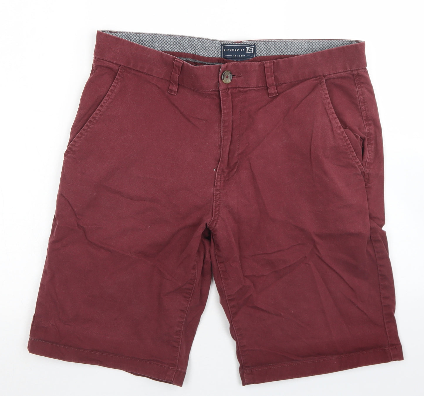 F&F Mens Red  Cotton Chino Shorts Size 34 in L9 in Regular Button