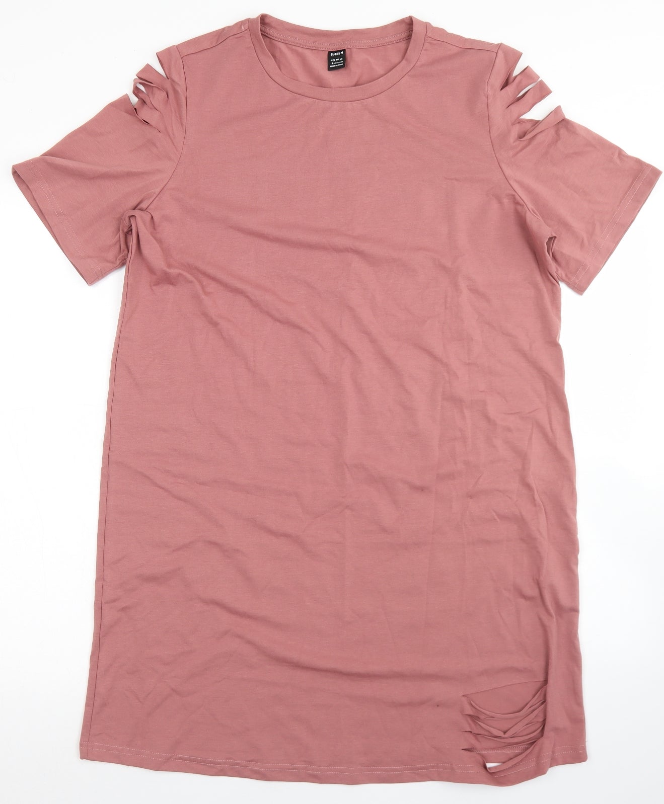 SheIn Womens Pink  Cotton T-Shirt Dress  Size L  Crew Neck  - Distressed