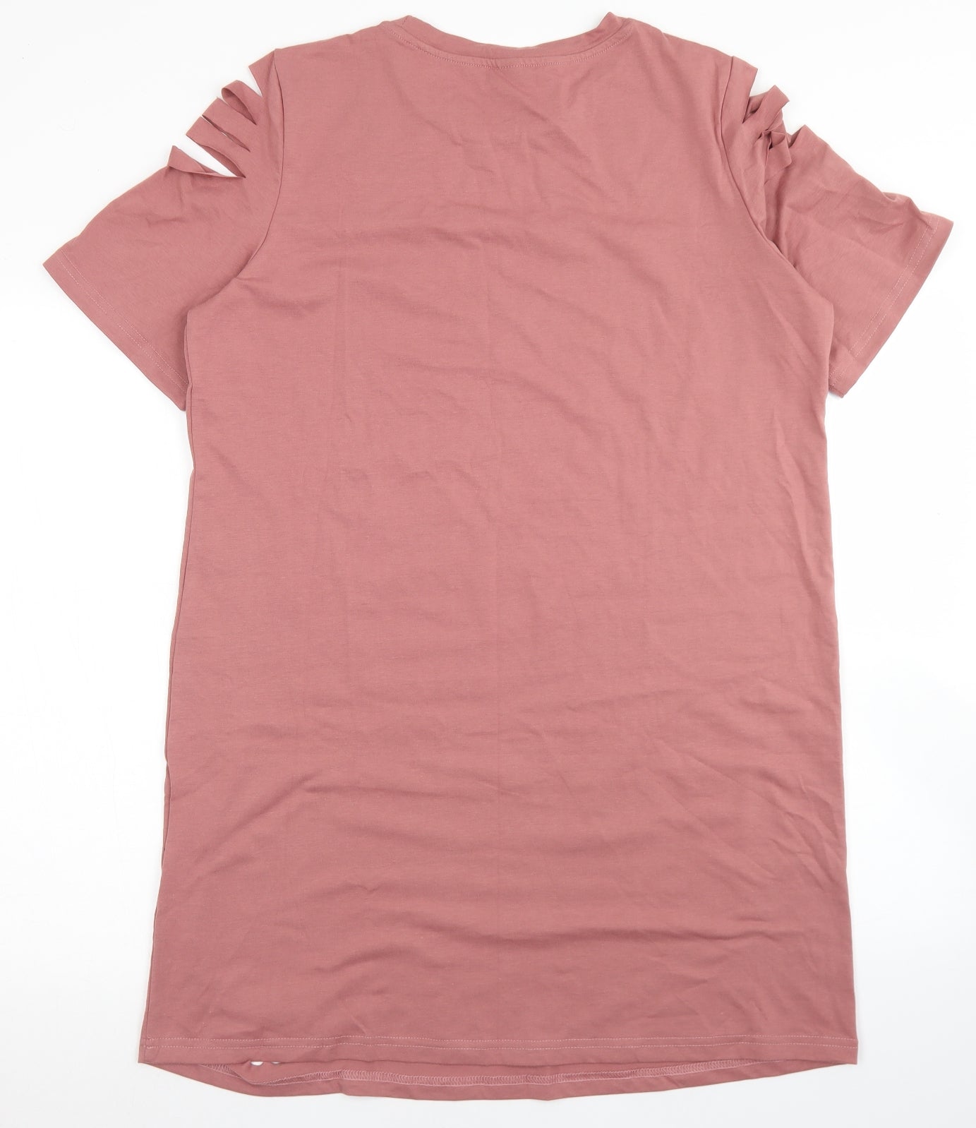 SheIn Womens Pink  Cotton T-Shirt Dress  Size L  Crew Neck  - Distressed