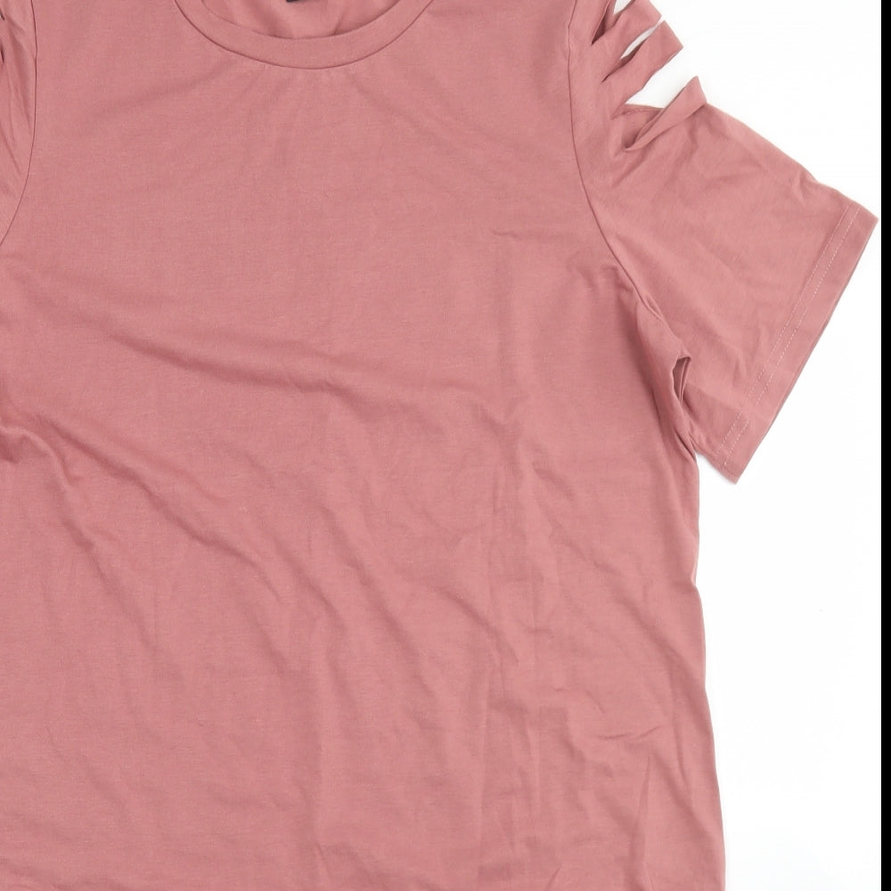 SheIn Womens Pink  Cotton T-Shirt Dress  Size L  Crew Neck  - Distressed