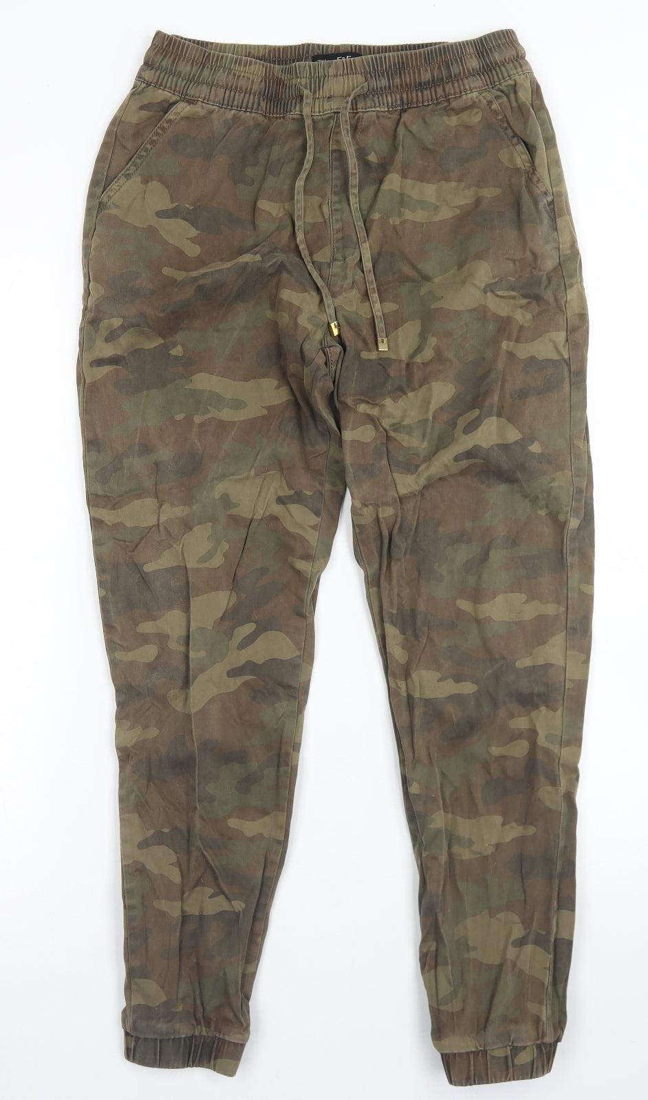 F&F Womens Green Camouflage Cotton Cargo Trousers Size 8 L25 in Regular Drawstring