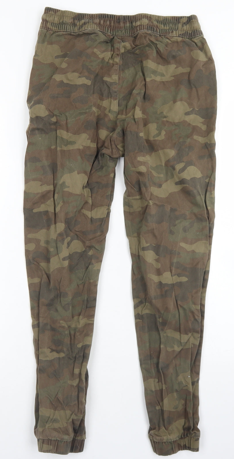 F&F Womens Green Camouflage Cotton Cargo Trousers Size 8 L25 in Regular Drawstring