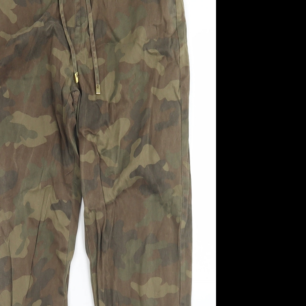 F&F Womens Green Camouflage Cotton Cargo Trousers Size 8 L25 in Regular Drawstring